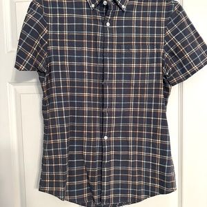 Men’s Original Penguin Short Sleeve Button Front Shirt Blues Orange Plaid Small